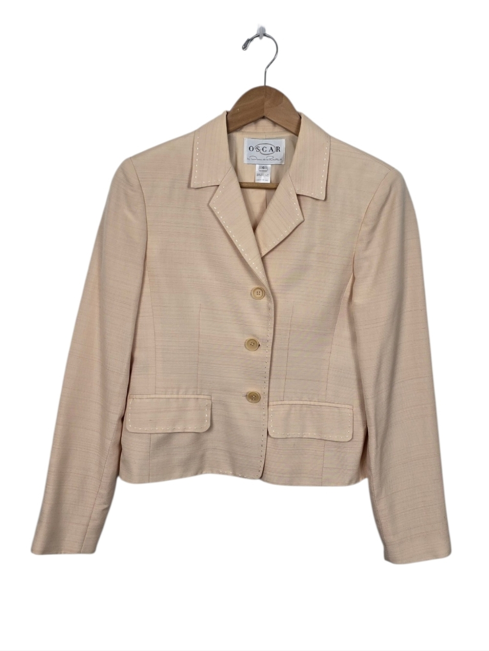 Oscar by Oscar De La Renta Peachy Nude Three Button Matte Twill Jacket Size 6